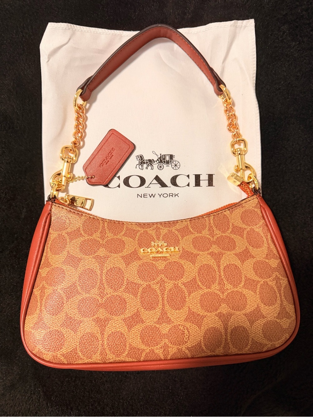 Coach Signature Monogram Shoulder Bag – Brown & Rust